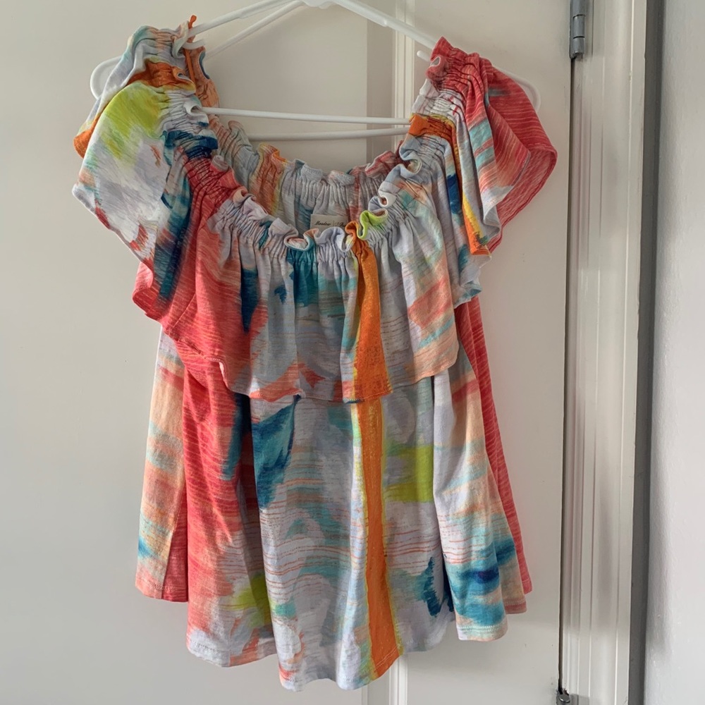 Colorful and soft off the shoulder top!